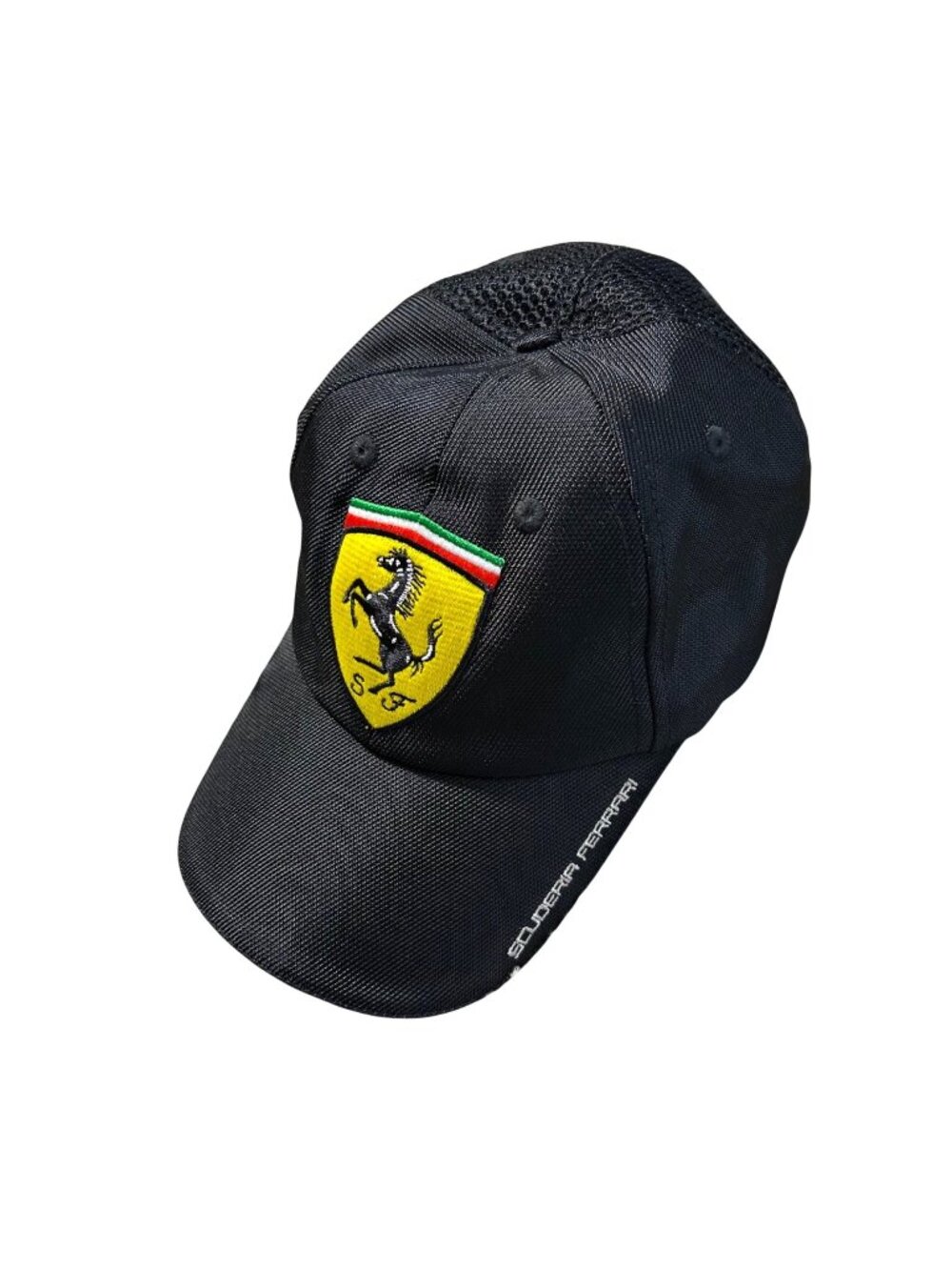 Scuderia Ferrari Black Adjustable Mesh Baseball Cap With Yellow Logo Patch